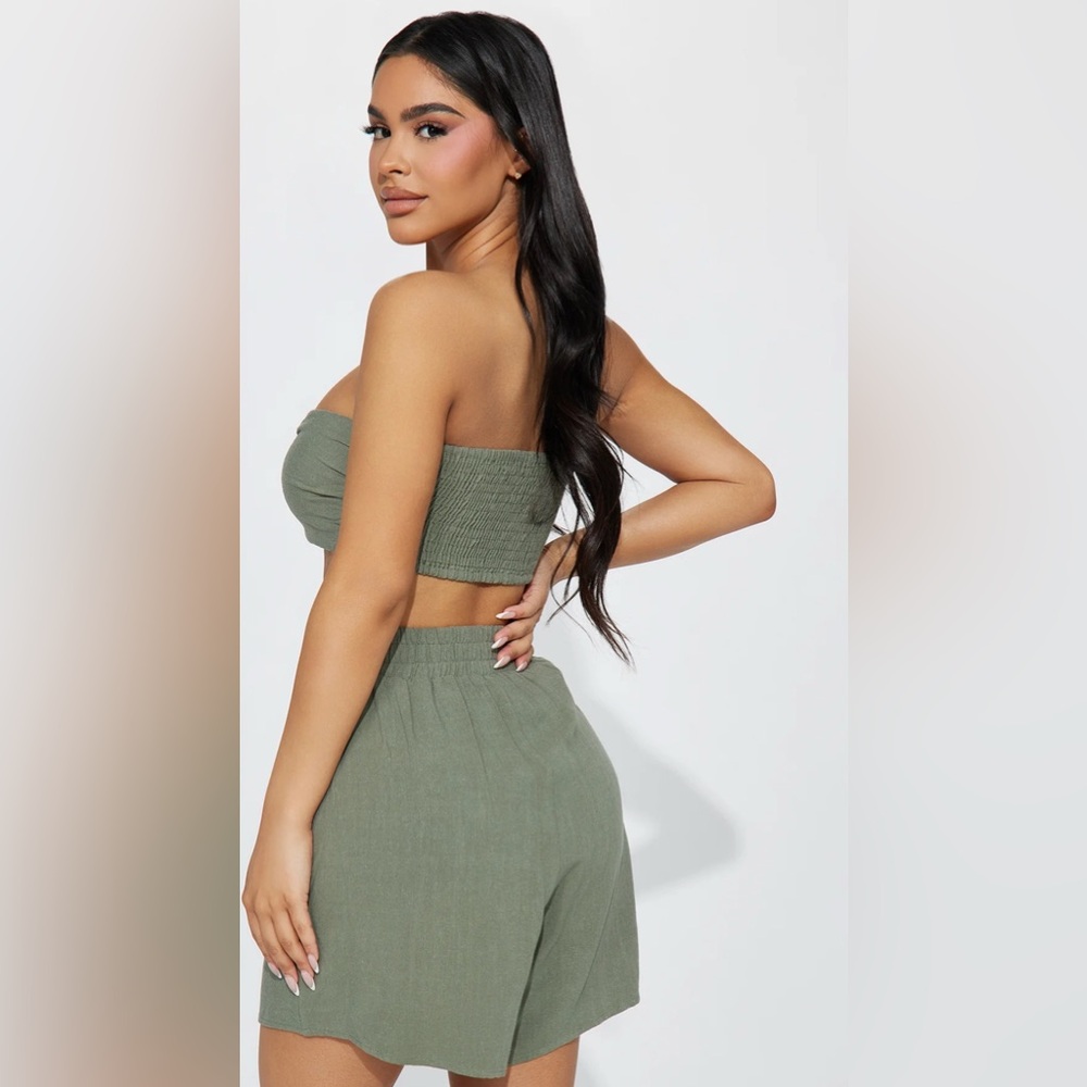 Green Strapless Top and Skirt Set